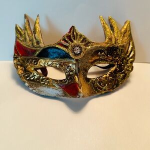 Handmade Gold and Red Venetian Mask with Crystal detail design.